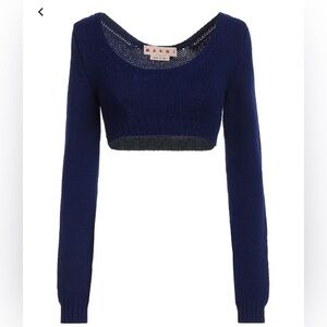 Marni intarsia knit cropped sweater, royal blue virgin wool size 36 made in🇮🇹